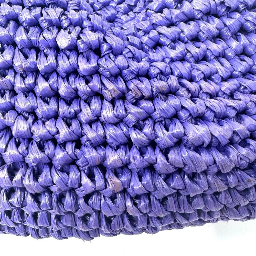 Morris Moskowitz Vintage Purple Crochet Straw Top Handle Bag Gold Hardware - Picture 4 of 9